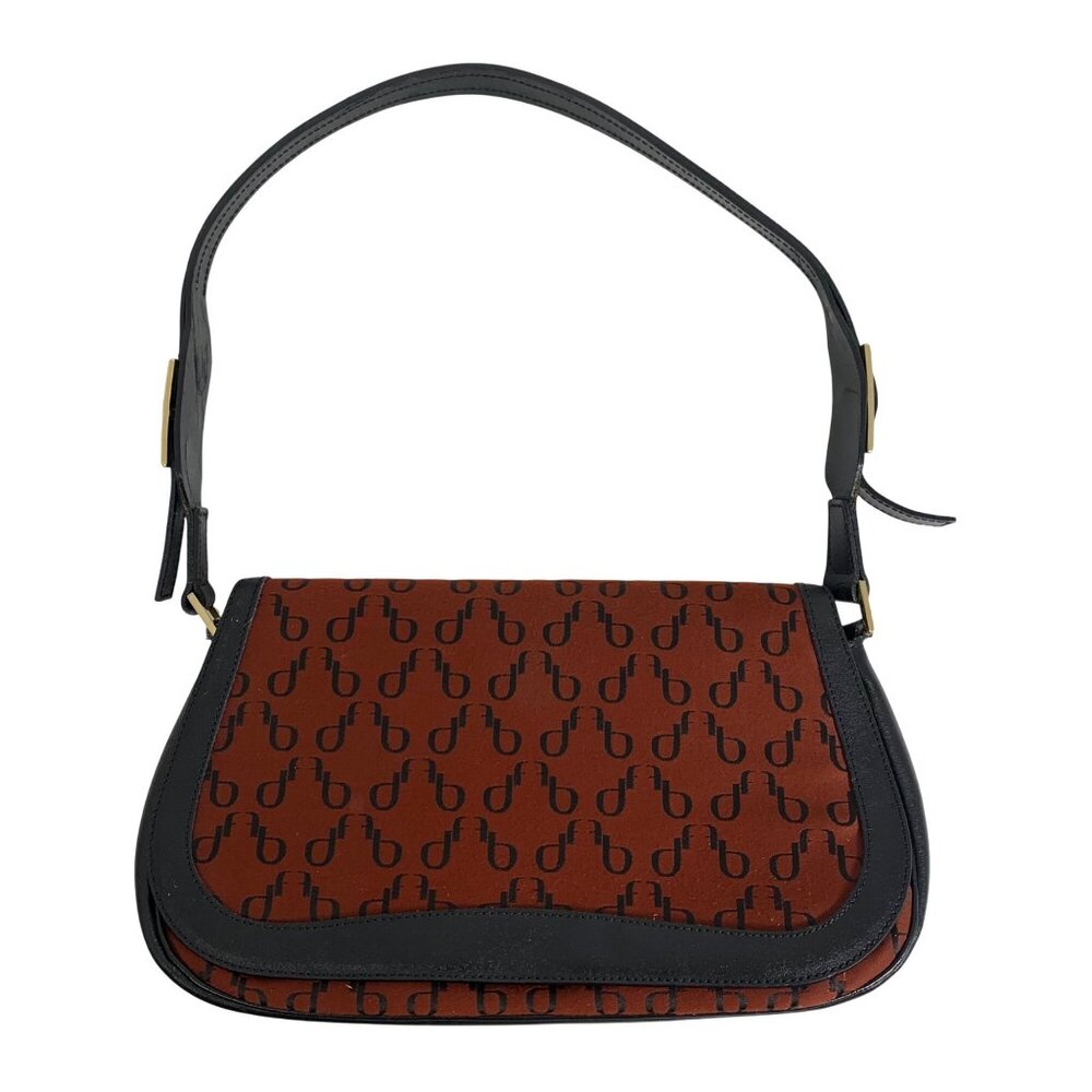 VTG Francesco Biasia Red & Black Canvas Monogram Shoulder Bag Black Leather Trim